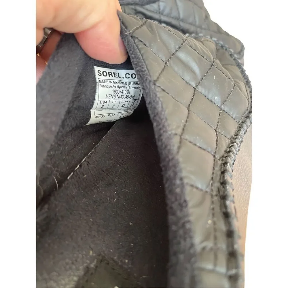 Sorel Mens Black Burma Cozy Mule Slip-On Quilted Puffer Flat Mule Slippers Sz 9